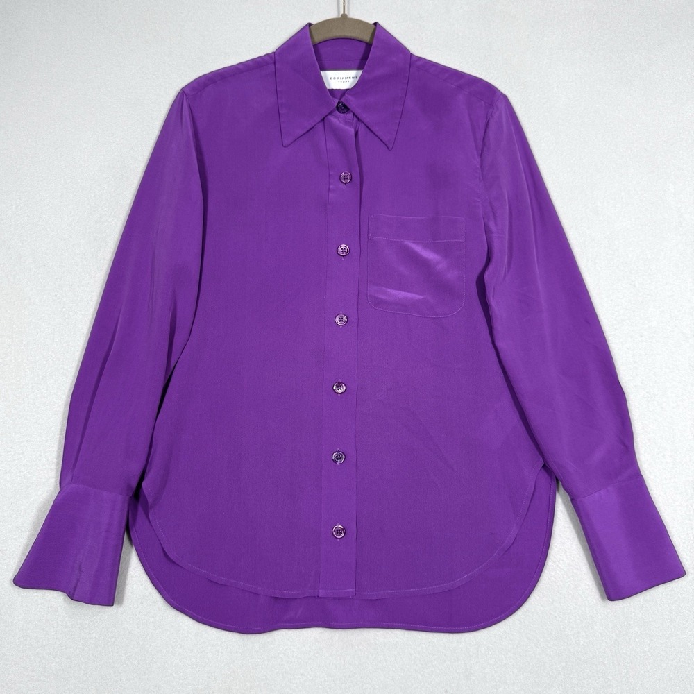 Equipment Femme‎ Silk Top Womens XXS Purple Blouse Button Up Shirt Career READ